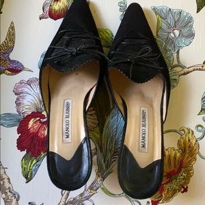 Manolos Black Suede Mules